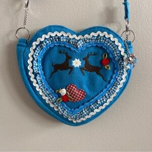 Bavarian Oktoberfest Heart Shaped Crossbody Bag Blue Stag Dirndl